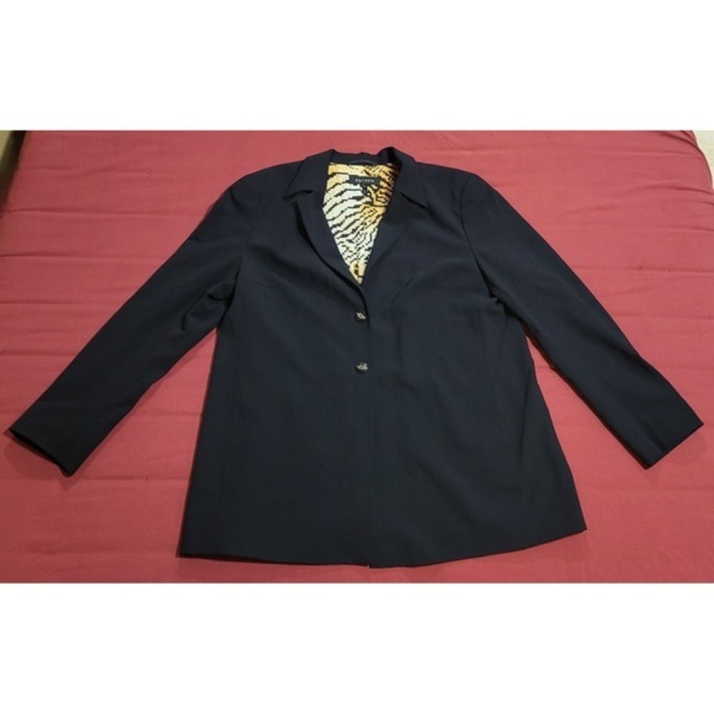 Escada Women's Black Design Blazer With Tiger Print Lining Size 46